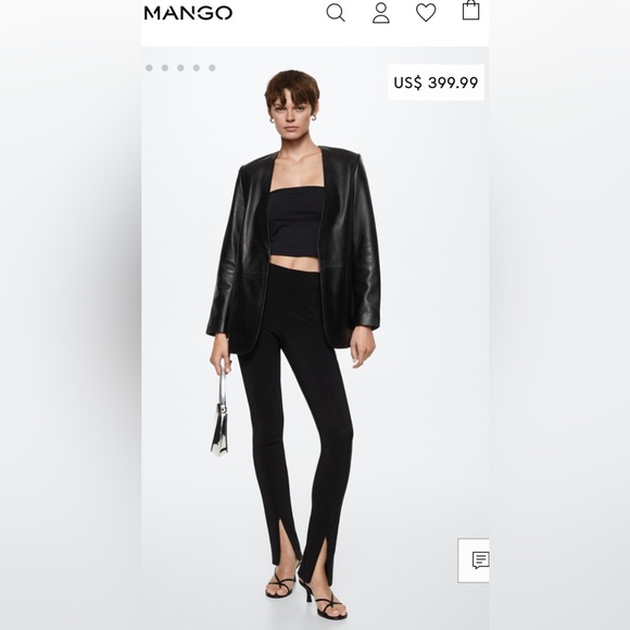 Mango 100% LEATHER BLAZER | size SMALL | | BLACK MINIMALIST OVERSIZED - Picture 5 of 16